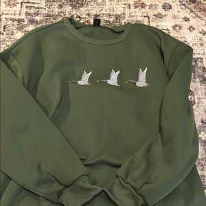 Green Sweatshirt with Bird Embroidery